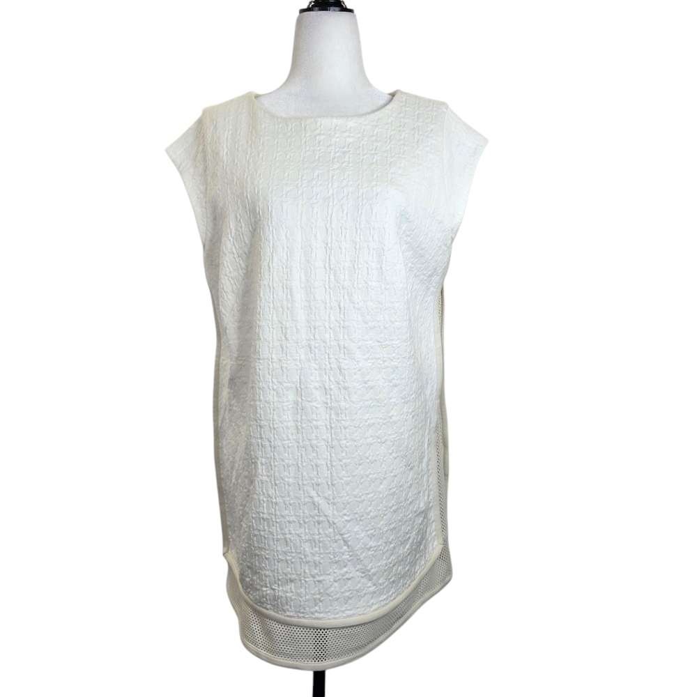 Escada texture print mesh side box mini dress